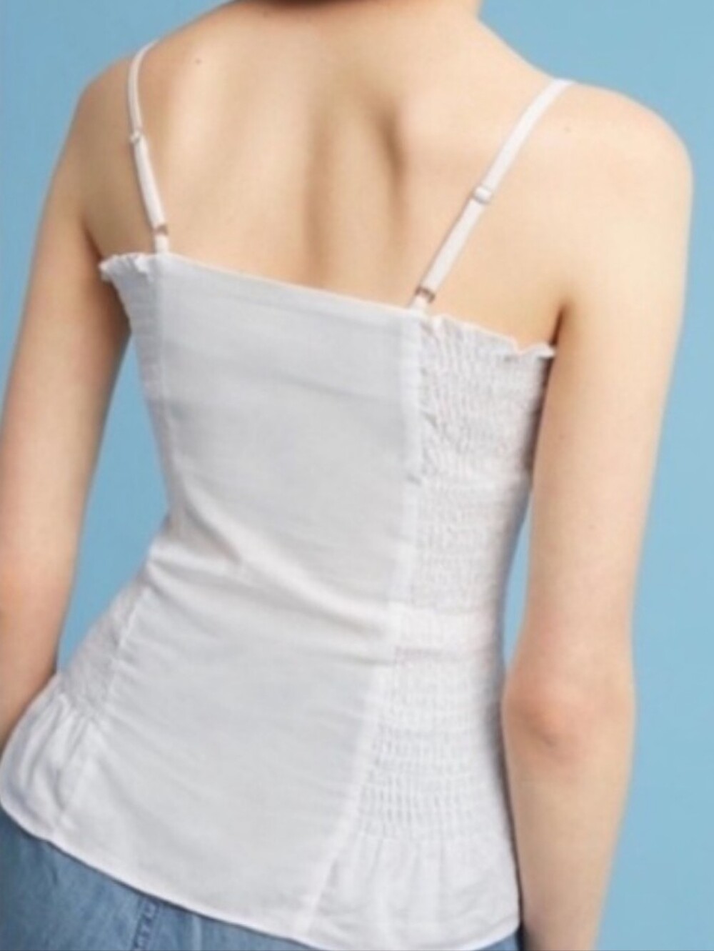Anthropologie Maeve Smocked Ruffle-Hem Cami Tank Top - White Size S - Picture 2 of 2